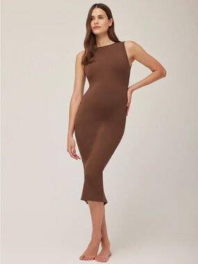 Bumpsuit The Sculpting Rib Boatneck Midi Maternity Dress, Brown XS, NWT